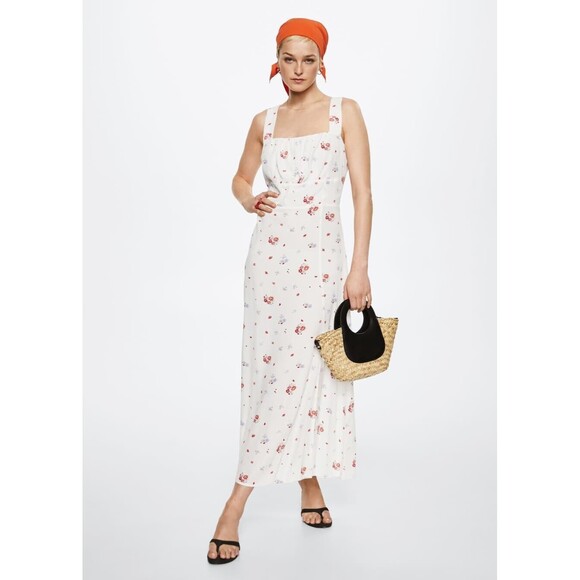 Mango Floral Dress Women NWT Size Large White Cottagecore Picnic Maxi - Picture 1 of 10